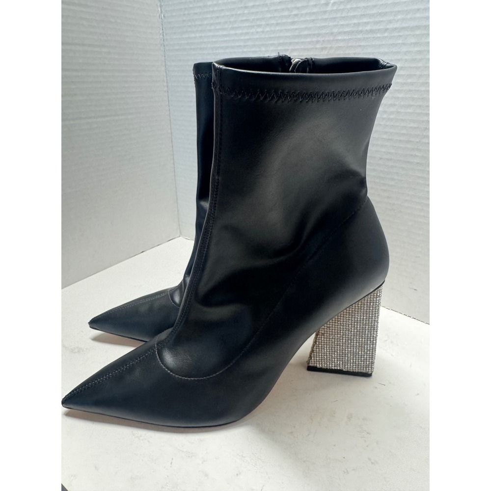 Schutz Cyrus Black Rhinestone Block Heel Sock Ankle Boots Pointed Toe 10B S21327